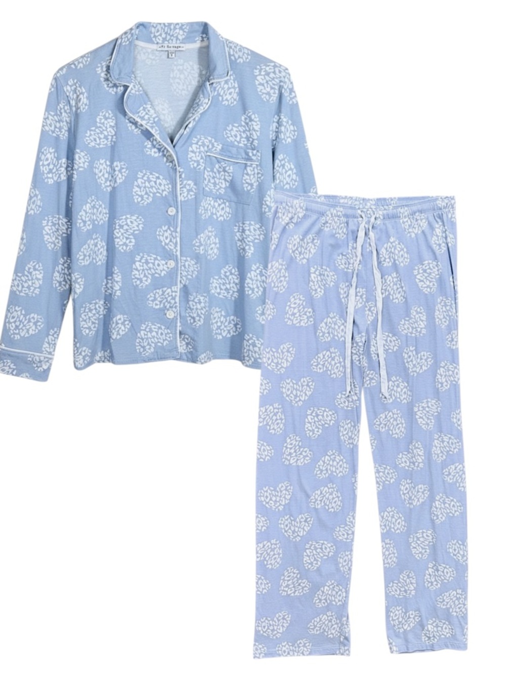 4/$20 PJ Salvage Leopard Heart Print Pajama Set Blue Lounge Soft Sleepwear S Med